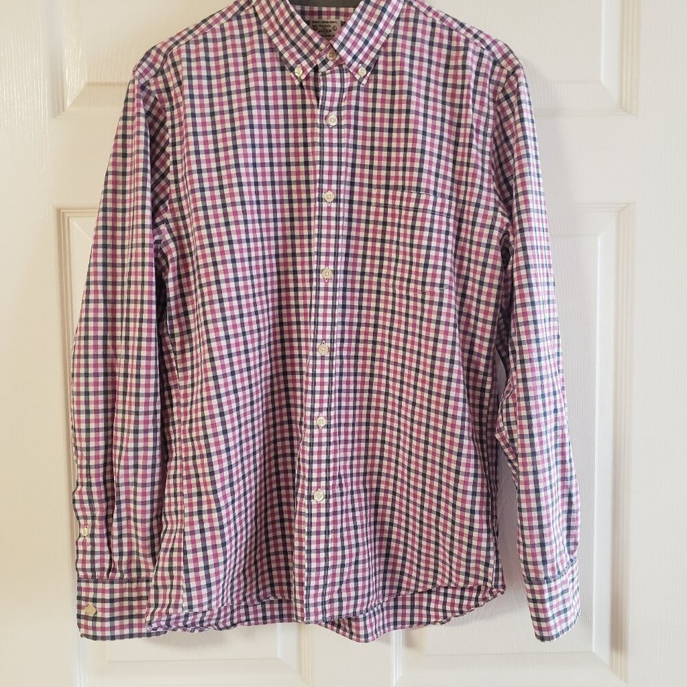 J. Crew Men's Cotton Slim Fit Button Down Blue & Purple Gingham Check Size Large